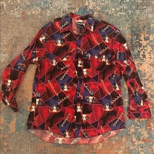 Wrangler Red and Blue Geometric Casual Button Down Shirt